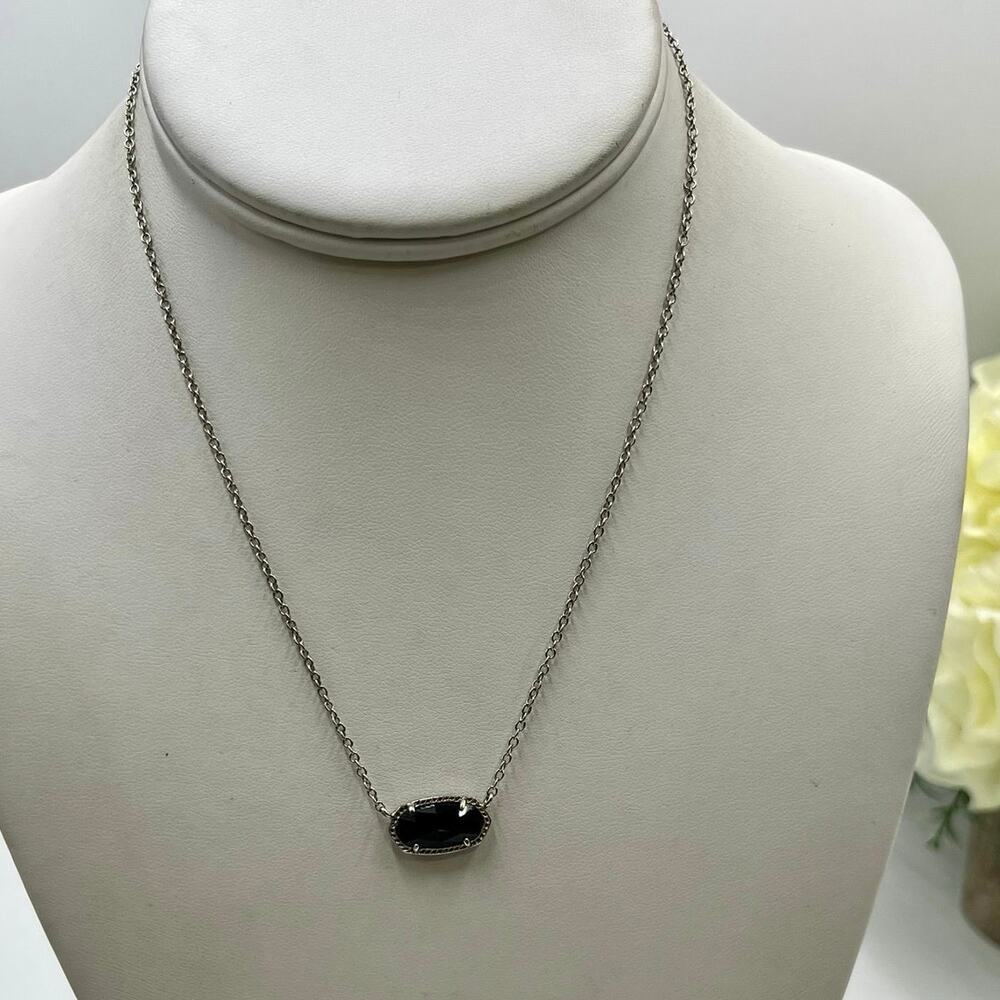 Kendra Scott Elisa Rhodium Silver‎ Plated Pendant Necklace in Opaque Black Glass